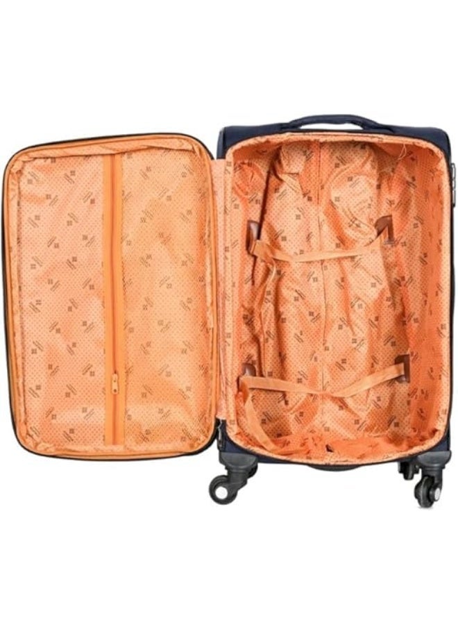 4-Piece Soft-shell Fabric Luggage Set, Lightweight Navy Blue Travel Trolley Bags with 360° Spinner Wheels & External Pockets, Navy Blue - Image 2